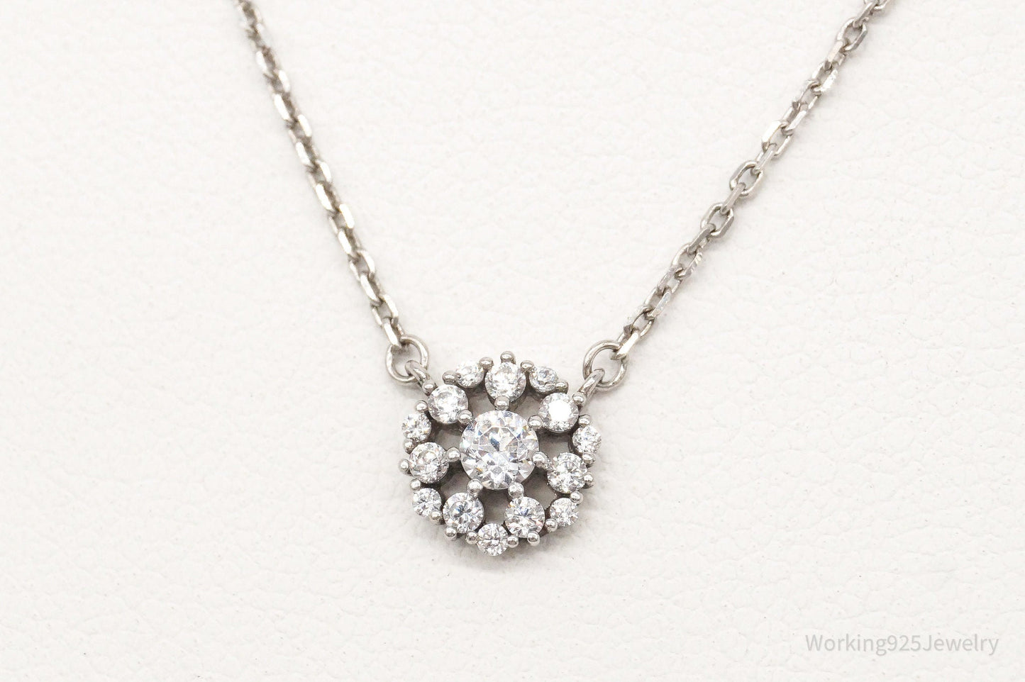 Vintage Cubic Zirconia Sterling Silver Necklace Working 925 Jewelry