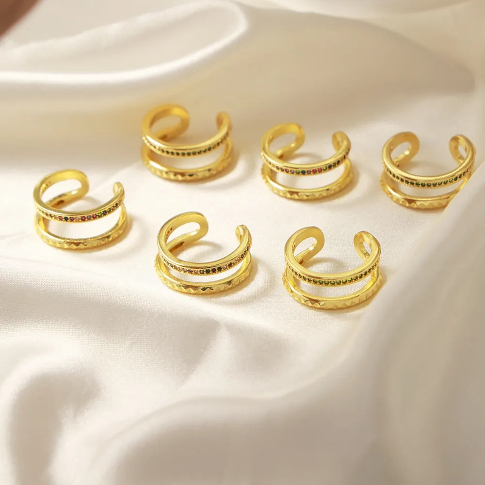 Gold-plated Czech diamond double-layered ring with intricate design, stylish jewelry piece from Plush Fashion Hub.