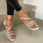 LadyShow.Store low top round toe solid color fish mouth flat sandals with breathable design and rhinestone accents, stylish and comfortable footwear.