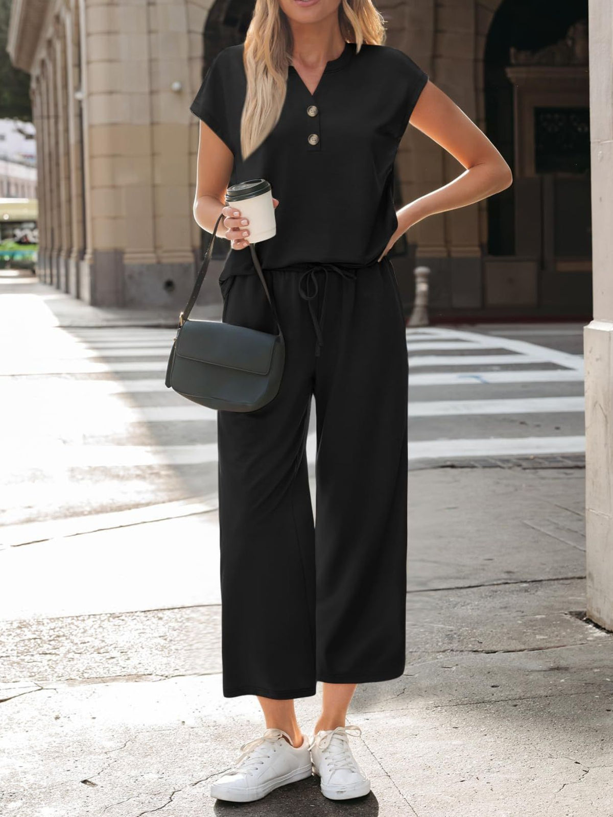 Women's plush fashion hub notched short sleeve lounge set with pockets, featuring a comfortable 2-piece design and casual style.
