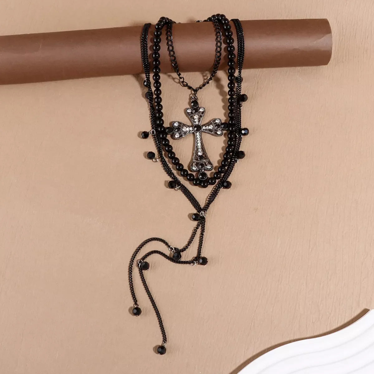 Set of three Pearl Cross Pendant Necklaces by Plush Fashion Hub featuring elegant pearl and cross designs.