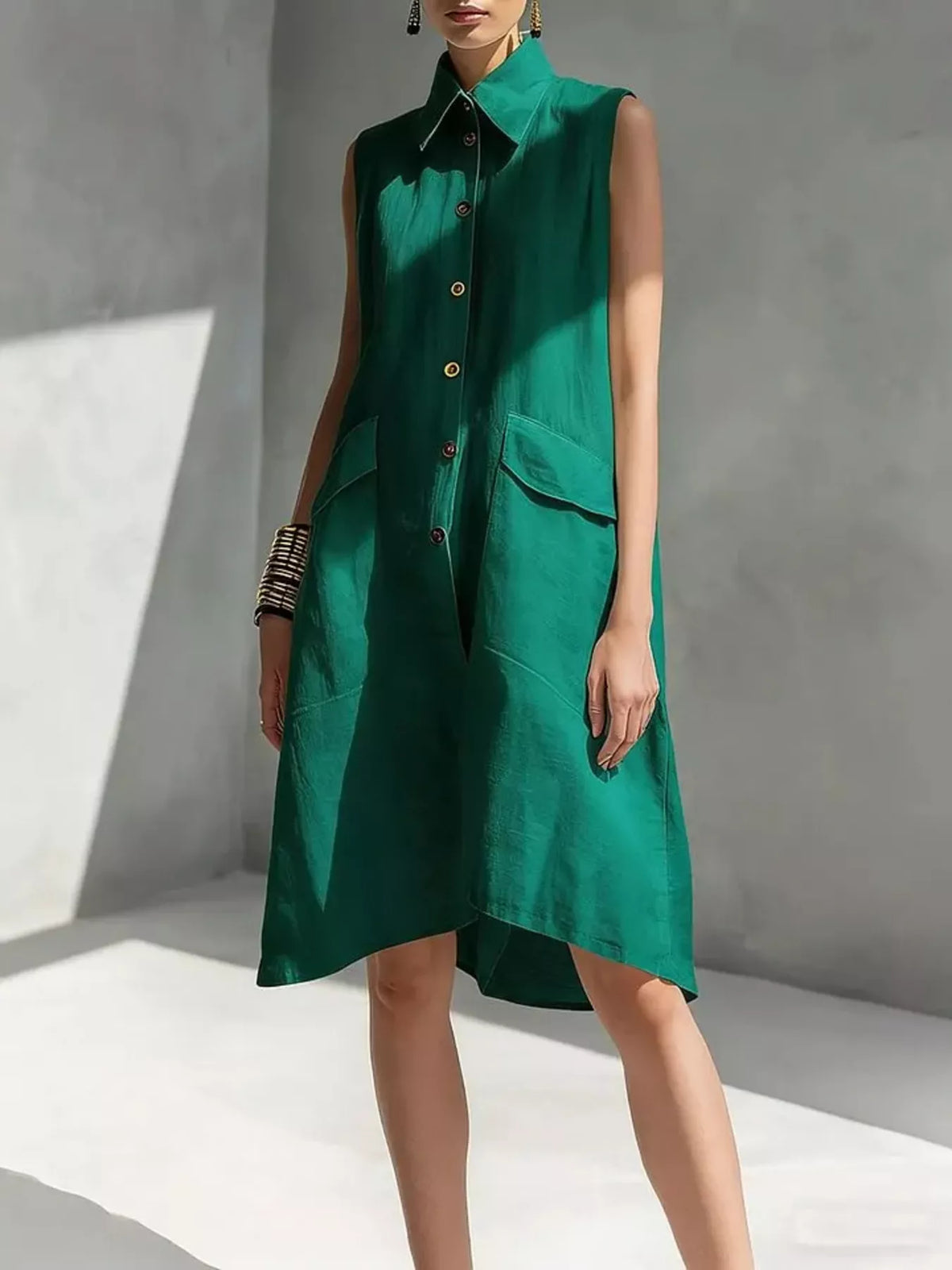 Plus size sleeveless button-front dress by Plush Fashion Hub, featuring a stylish full-size dress with a flattering fit.