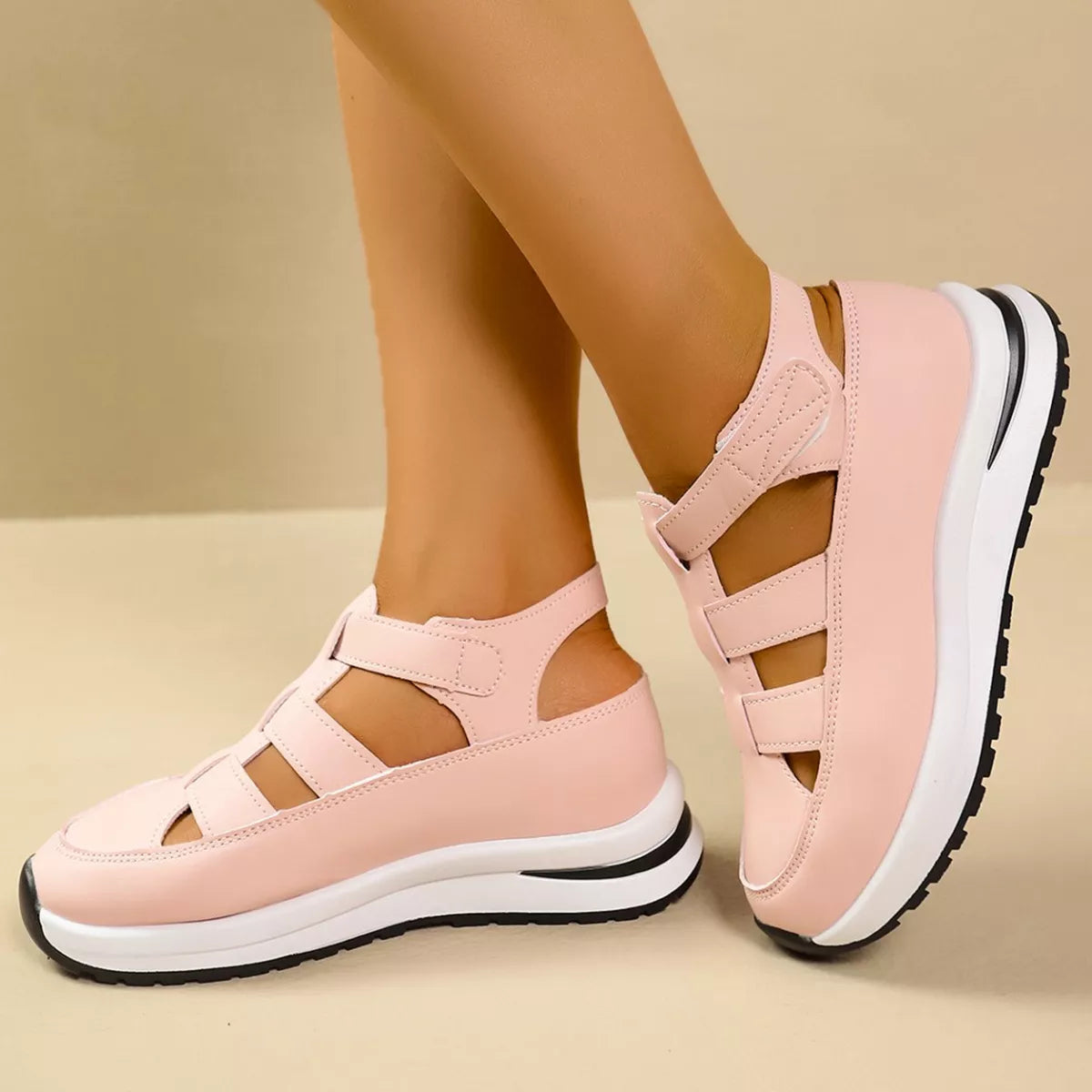 Plush Fashion Hub cutout round toe platform sandals with open heel and chunky sole, stylish summer footwear.