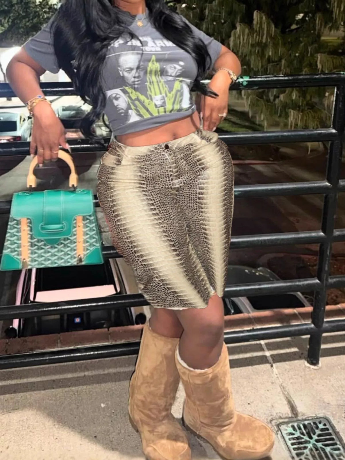 Trendsi snake print high-waisted capris for women, featuring a stylish snake pattern and fitted design.