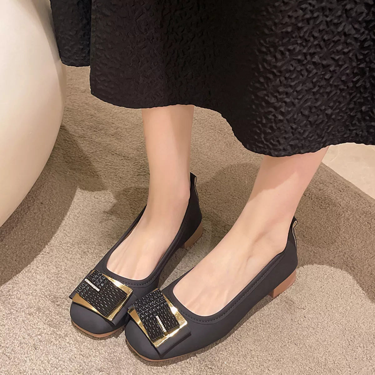 Plush Fashion Hub round toe block heels slip-on footwear, stylish and comfortable shoes for women with a sleek design.