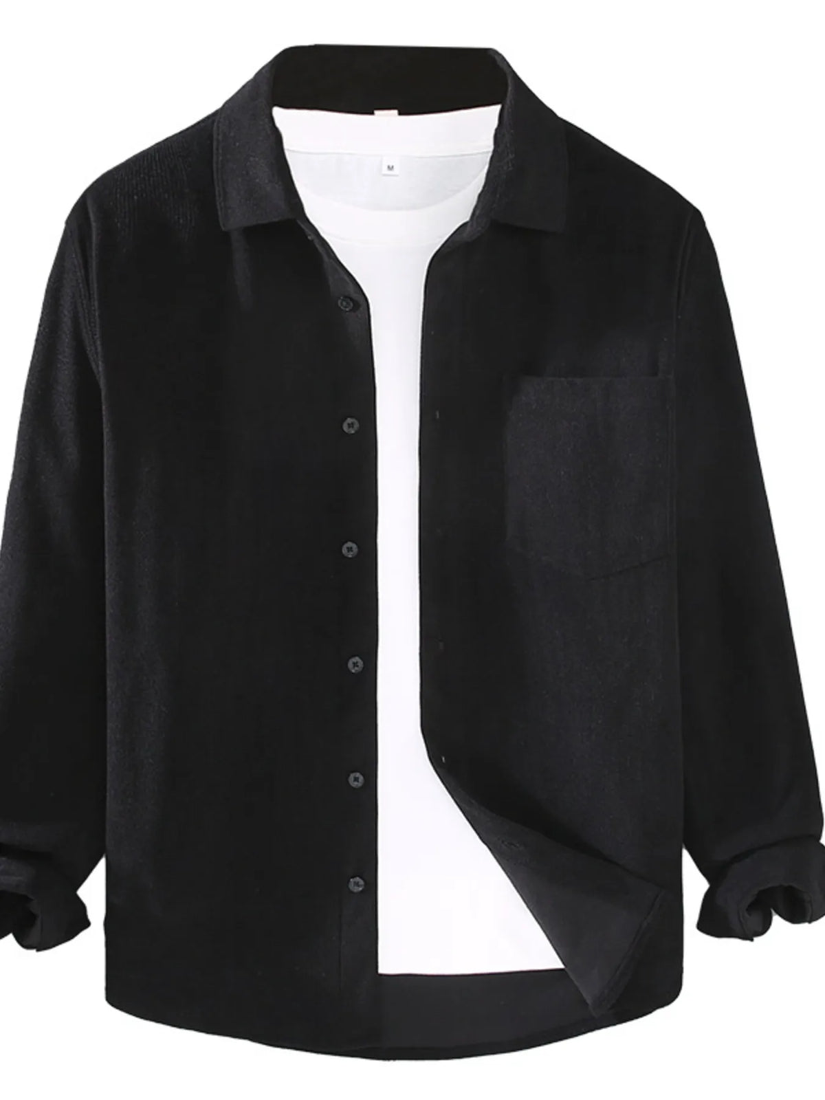 Plus size men's button-up long sleeve shirt by Trendsi, shown in a classic style with a collar and button closure.