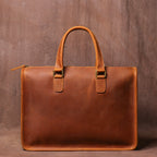 Pi-Mart men's Crazy Horse leather briefcase with laptop compartment, stylish and durable for professional use.