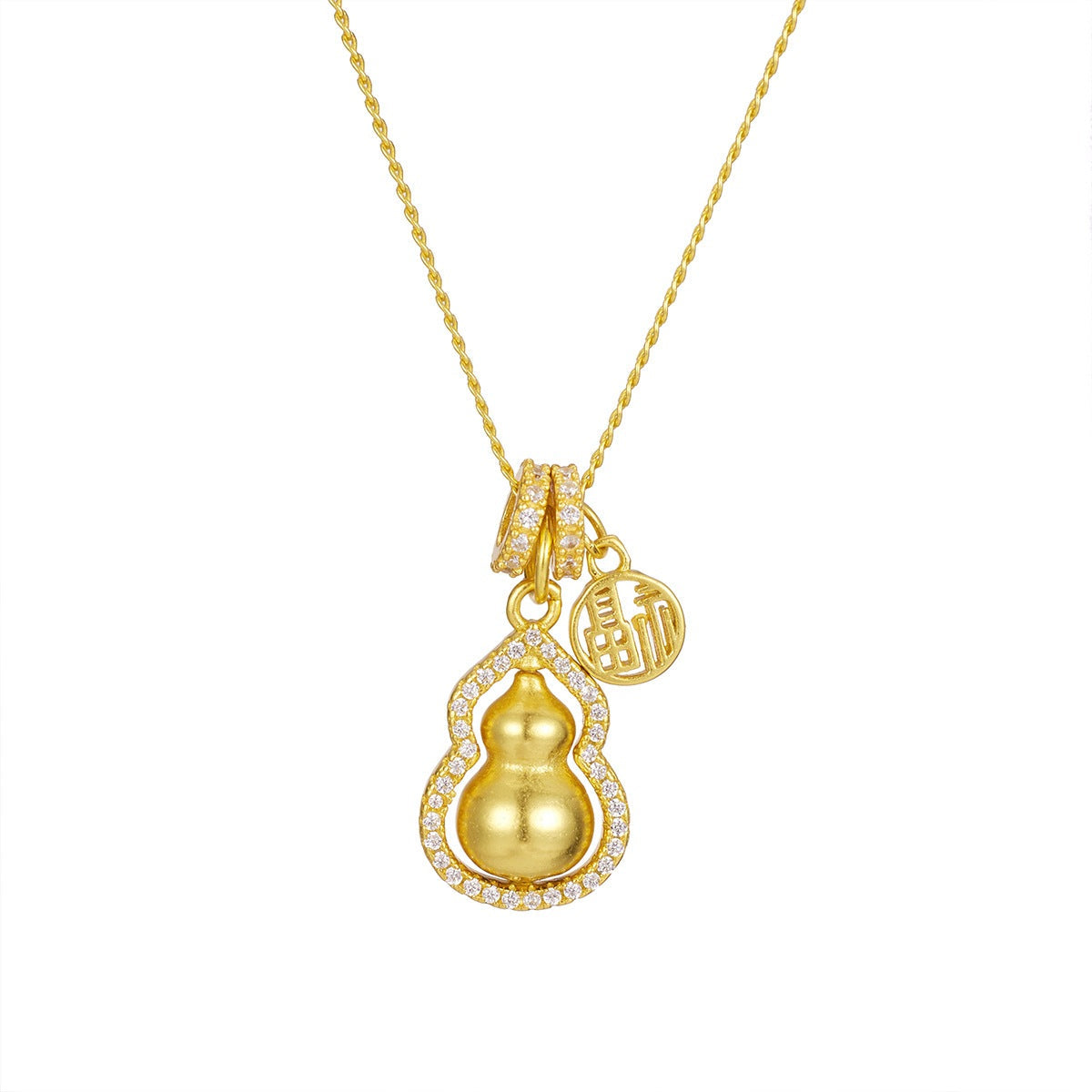 Gold-plated gourd pendant necklace from Plush Fashion Hub, featuring a stylish and elegant design.