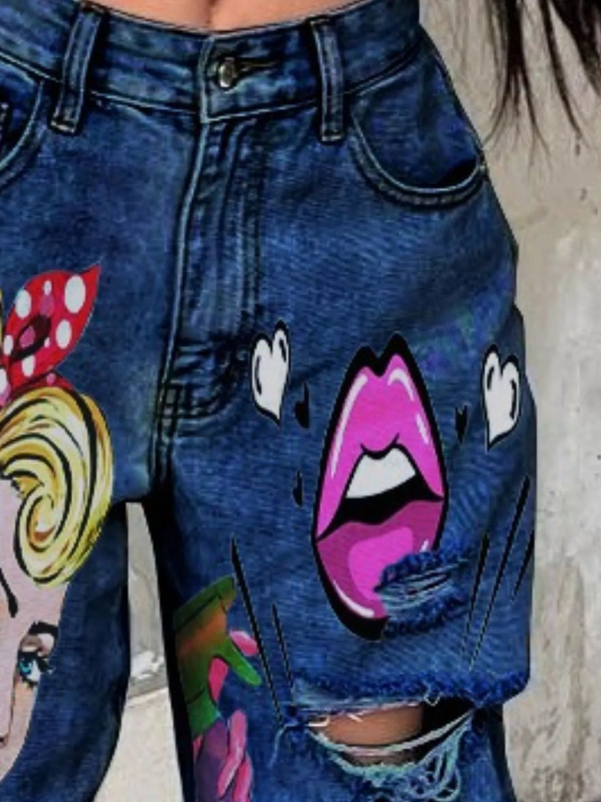 Full size distressed wide-leg jeans by Trendsi, plus size denim pants with a relaxed fit and casual style.