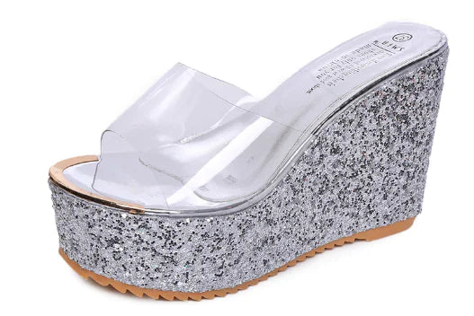 Women high heel platform wedge sandals in tan with ankle straps, stylish Trendy Attic Store01 footwear for summer fashion.