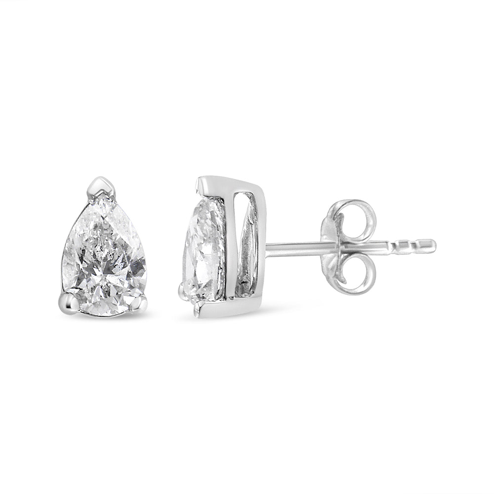 14K white gold pear shape lab-grown diamond stud earrings with F-G color, VS2-SI1 clarity, featuring 1/2 carat total weight.