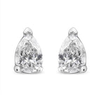14K white gold lab-grown diamond stud earrings with pear shape, F-G color, VS2-SI1 clarity, 1/2 carat total weight.