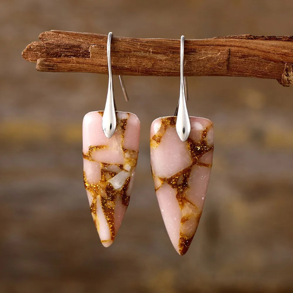 Natural stone geometric shape earrings from Plush Fashion Hub, featuring modern and stylish design with natural stone accents.