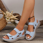 Women's adjustable Velcro open toe flat sandals by Trendsi, featuring comfortable straps and a casual walking shoe design.