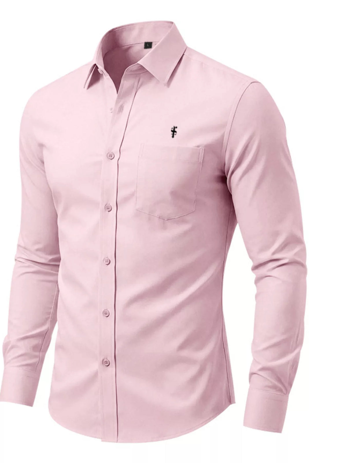 Men's slim fit button-up shirt by Plush Fashion Hub, full size men's shirt in plus size, shown in dark blue fabric.