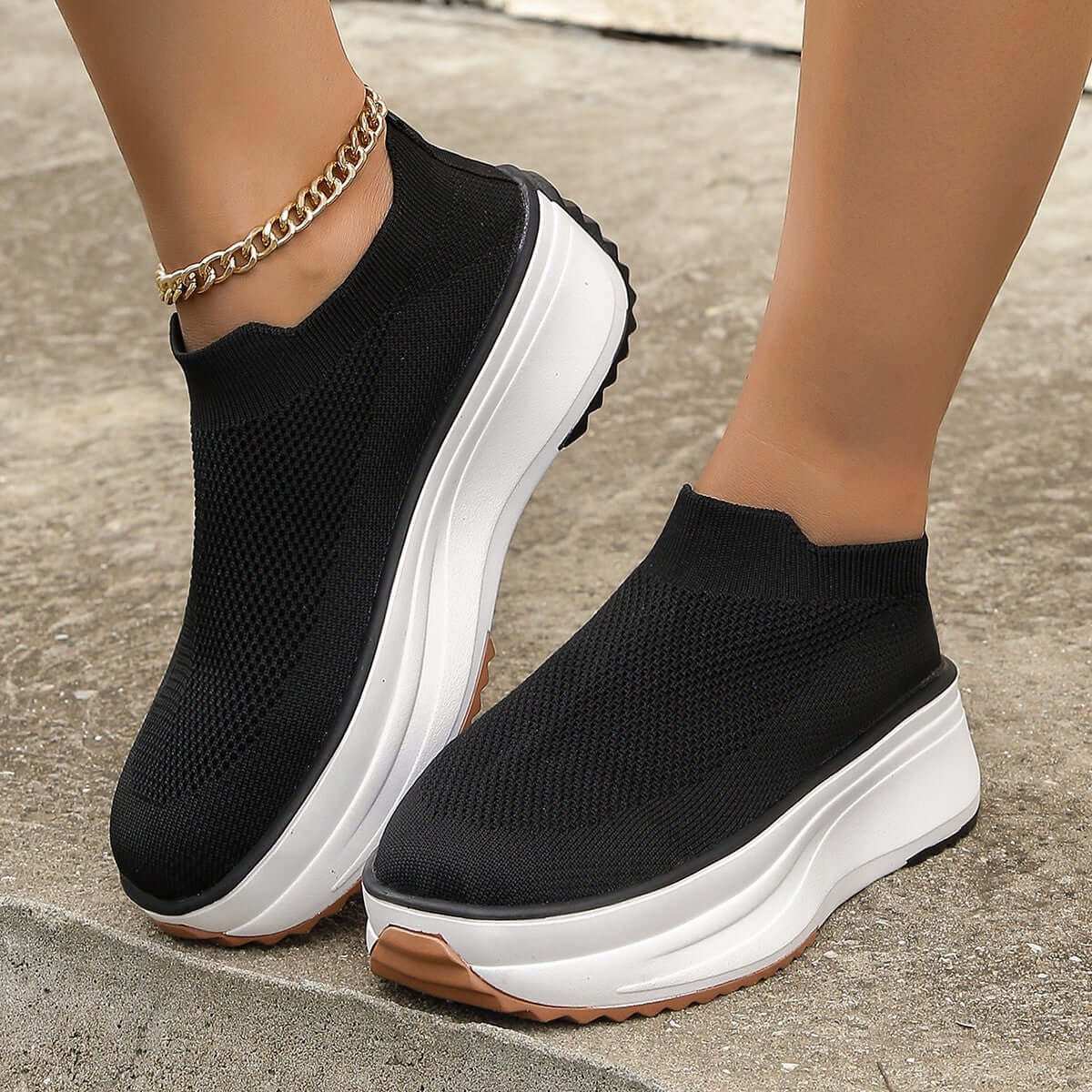 Fashion Thick-soled Ankle Boots Women Casual Round Toe Socks Shoes BreElevate your style with our Fashion Thick-soled Ankle Boots! Featuring a platform heel, these boots add height and confidence to your outfit. The rubber sole provideSneakrsPlush Fashions ShopPlush Fashion Shop