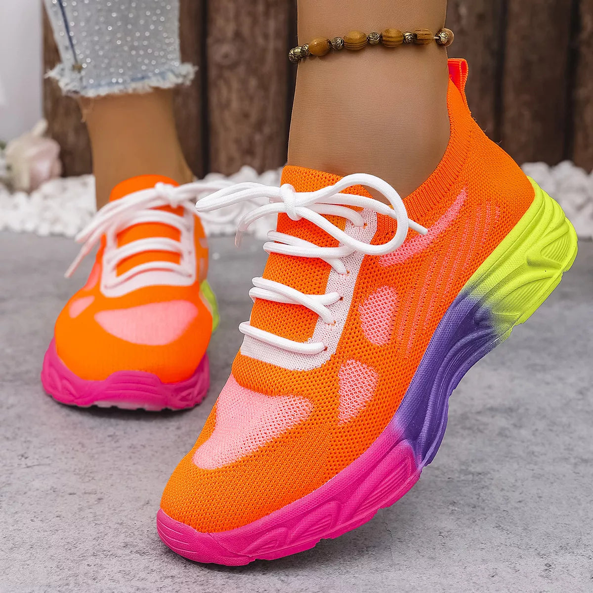 Plush Fashion Hub lace-up round toe sneakers featuring white design, casual athletic footwear for everyday wear