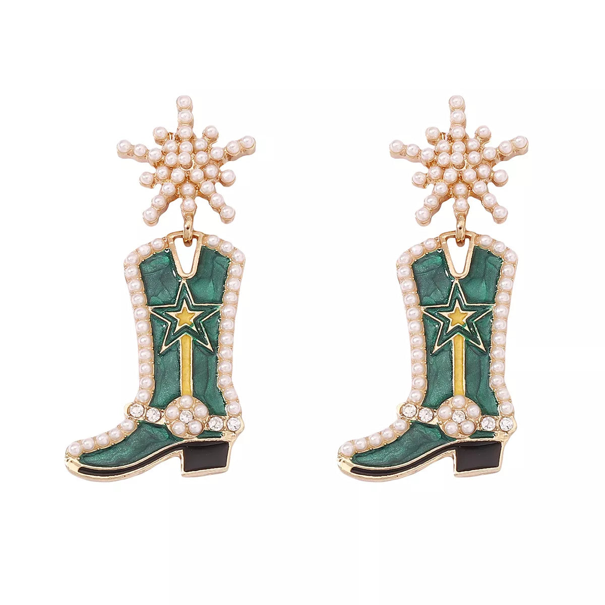 Cowgirl boot dangle earrings featuring Western-style design, made by Plush Fashion Hub, perfect for trendy fashion accessories.