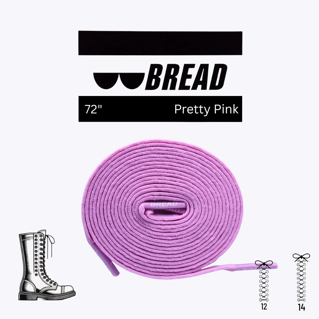 Pink elastic shoelace by Bread, showcasing its stretchy, colorful design ideal for casual sneakers and athletic shoes.