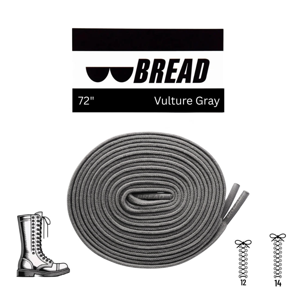Vulture Gray Bread elastic shoelace with adjustable fit and durable design, shown with laces threaded through shoe eyelets.