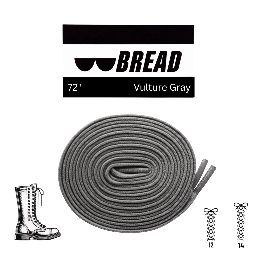 Vulture Gray Bread elastic shoelace with adjustable fit and durable design, shown with laces threaded through shoe eyelets.