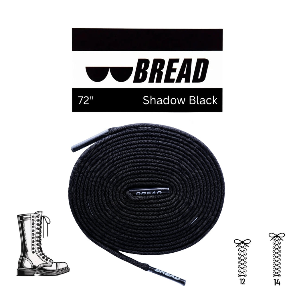 Black elastic shoelace by Bread, designed for easy slip-on sneakers, shown in a classic style with a sleek Shadow Black finish.
