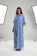 African-inspired striped loose long dress by FitiqueFit in five colors, featuring a relaxed fit and flowing silhouette.