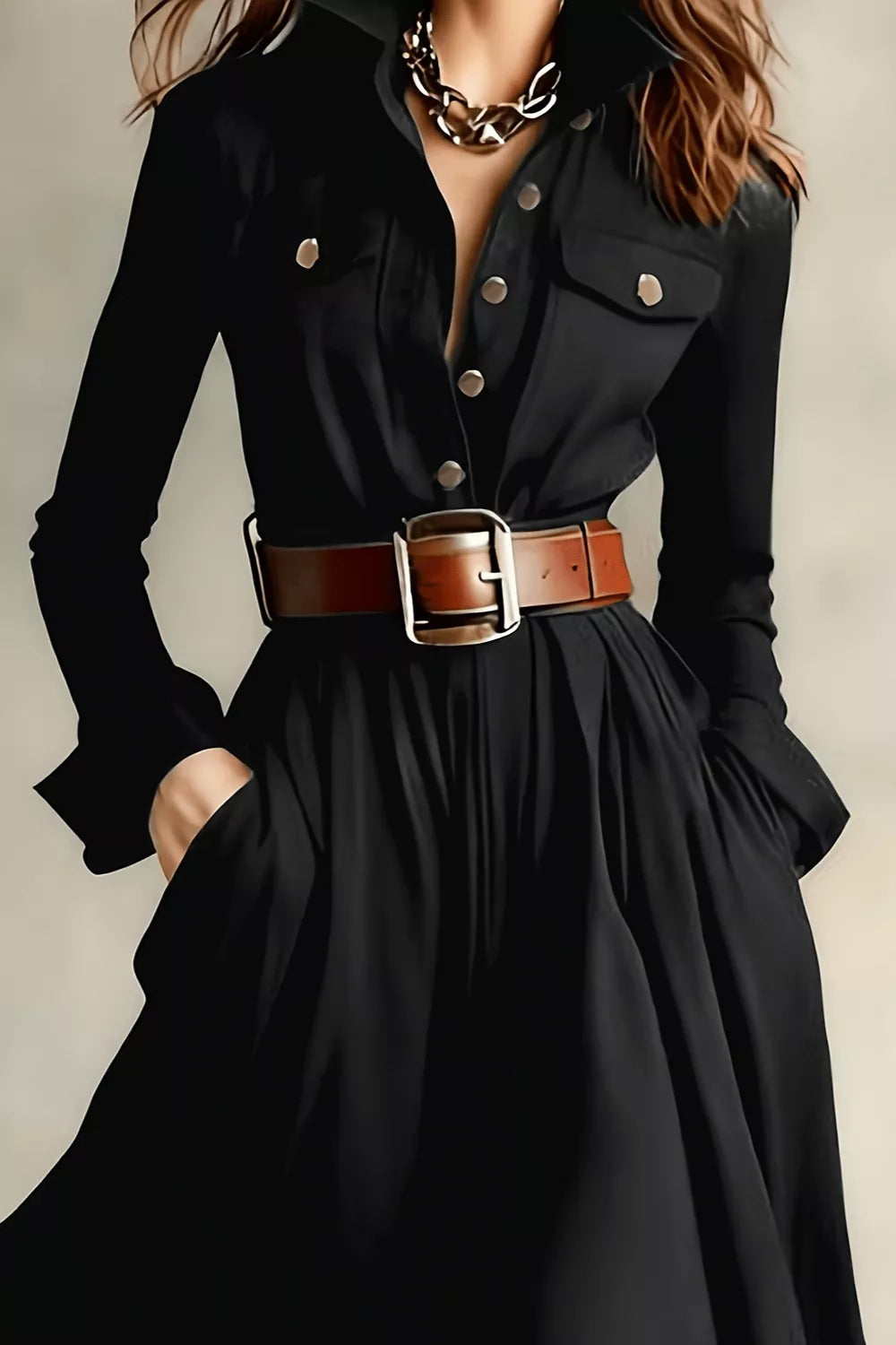 Trendsi slit long sleeve maxi shirt dress for women, featuring a flowing design with a front slit and button-up style.