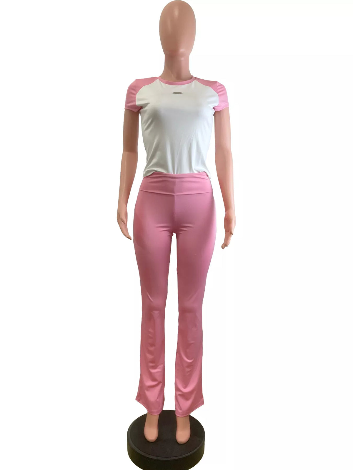 Plush Fashion Hub contrast short sleeve tee and pants loungewear set, navy and white color with comfortable fit, front pocket detail.