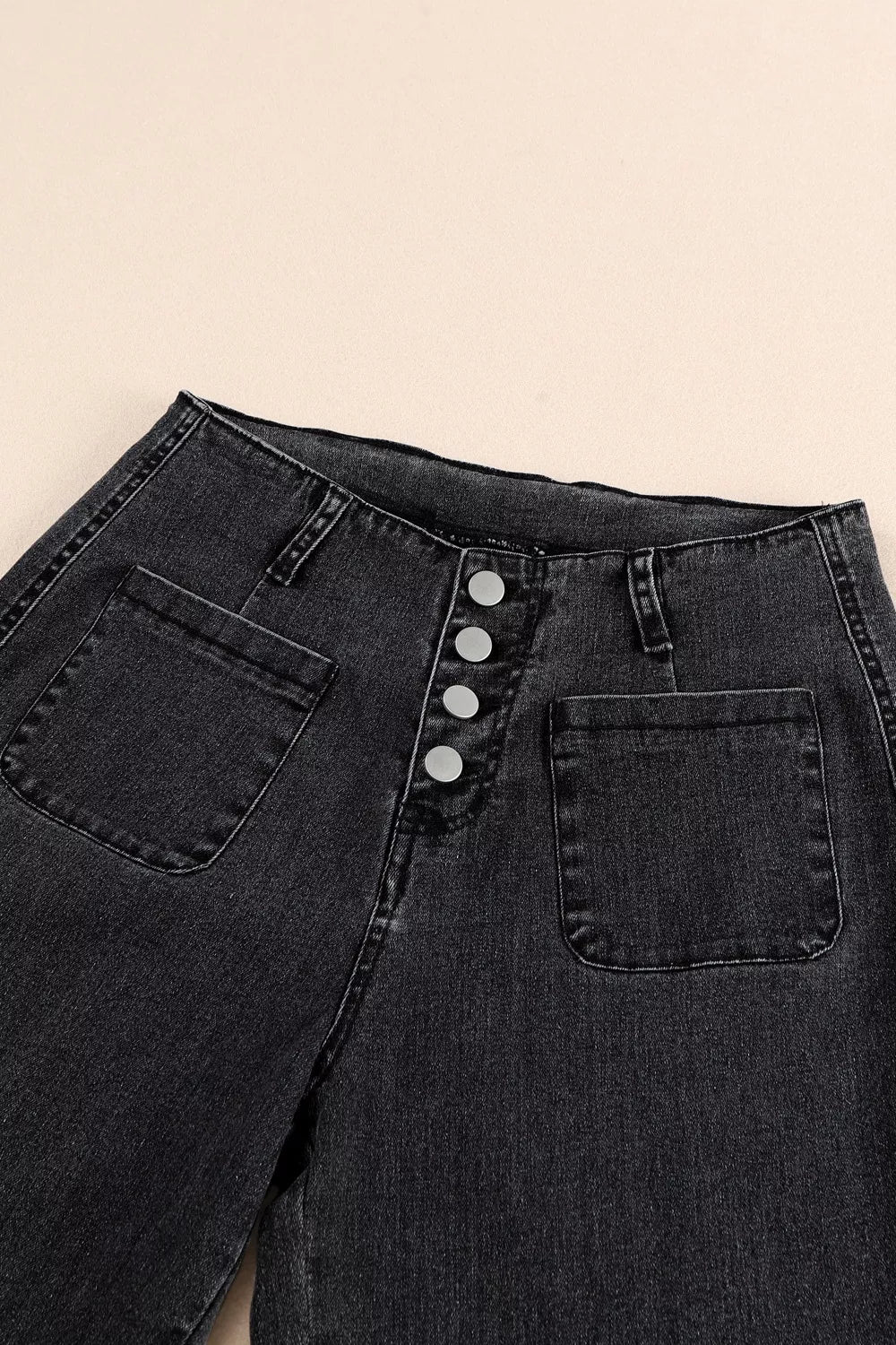 High-waisted Plush Fashion Hub wide-leg jeans with button fly, showcasing a relaxed fit and stylish denim design.