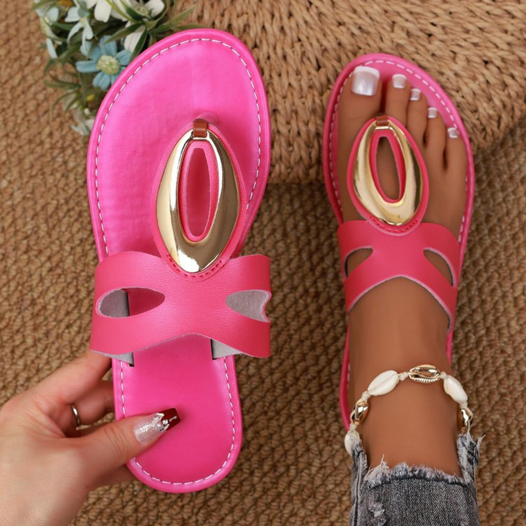 Women's open toe low heel sandals with gold accent detail, stylish Trendsi shoes perfect for summer or special occasions.