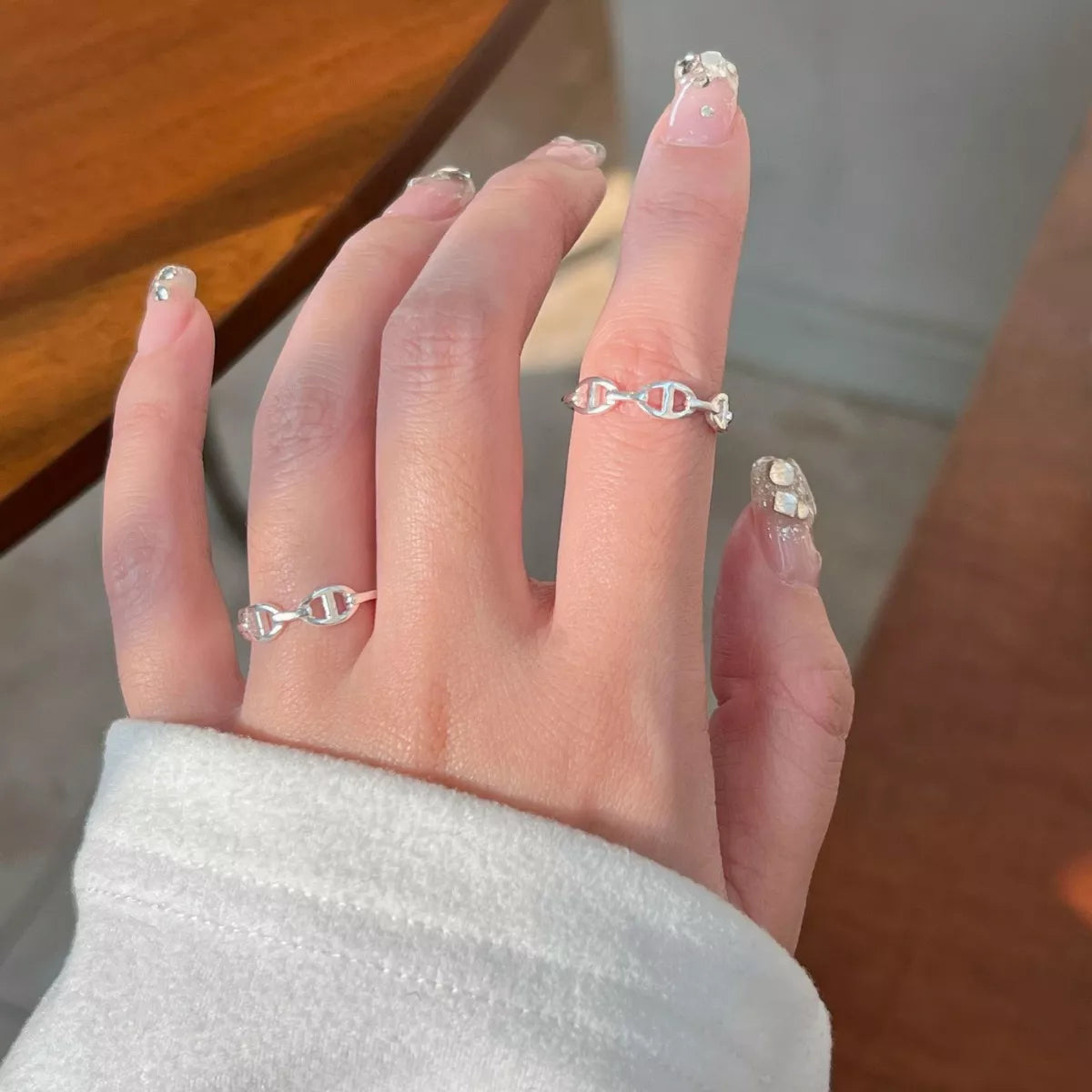 925 sterling silver geometric ring with modern design, showcasing clean lines and a polished finish, ideal for contemporary jewelry style