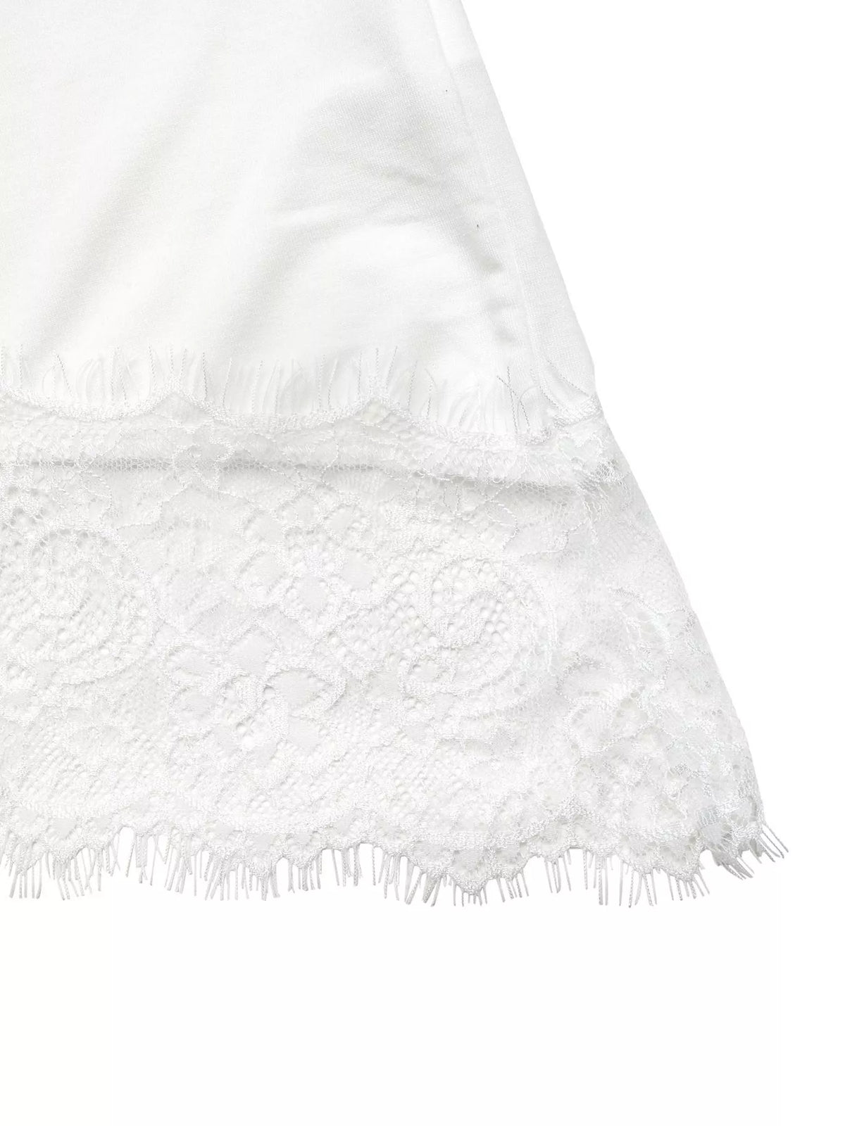 Lace detail half sleeve T-shirt by Plush Fashion Hub, featuring a casual fit with intricate lace accents on the sleeves.