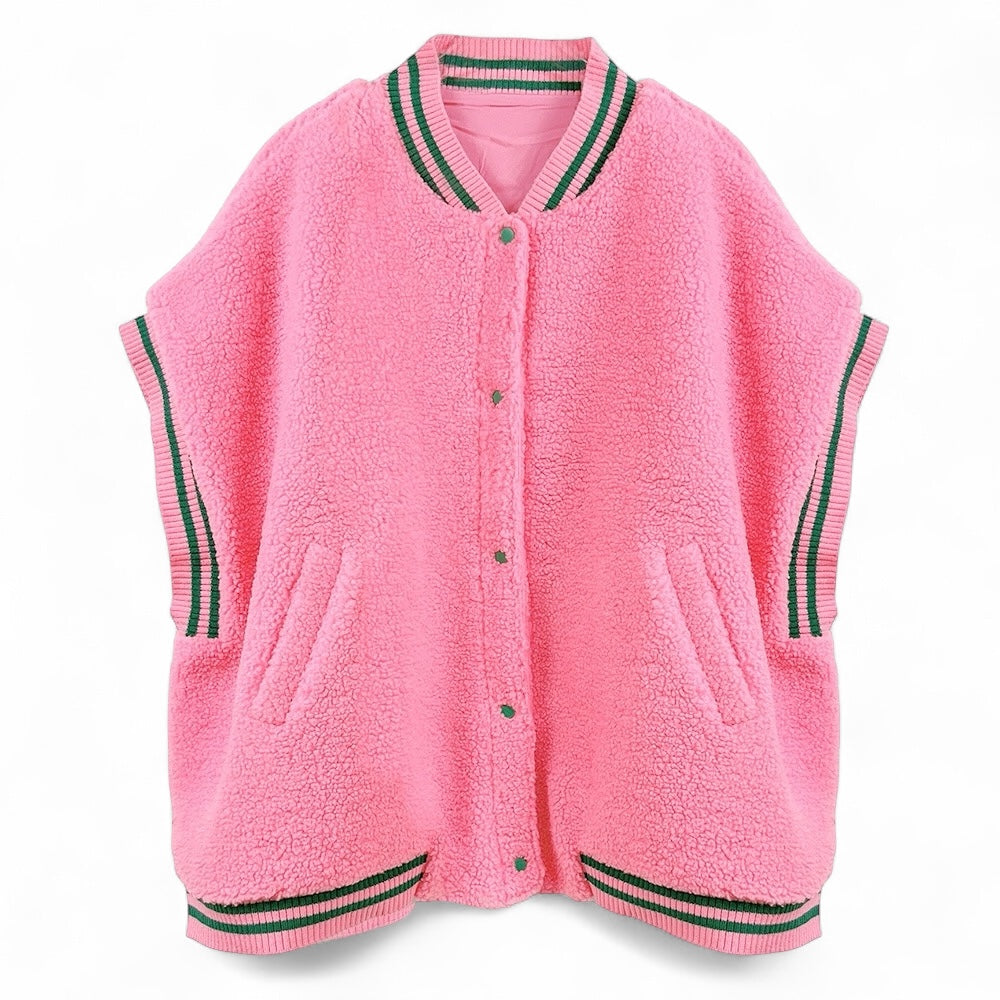 Oversized Sherpa Varsity Baseball Vest The House of Stylez