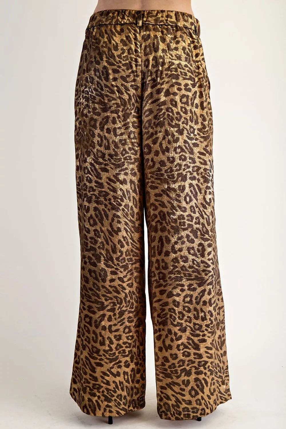 Multicolour leopard print western style wide-leg full-length pants by Trendsi, featuring bold animal print and flowing silhouette.