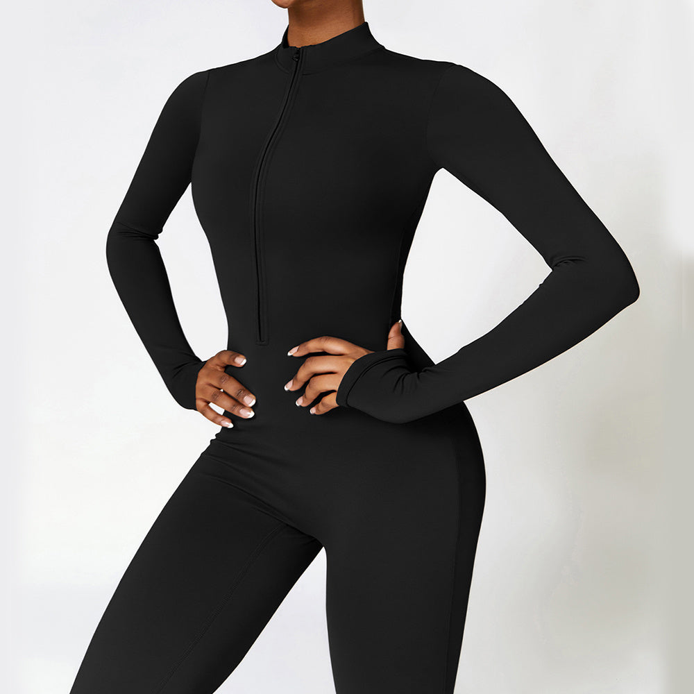 Warm Zipper Long-sleeved  Yoga Fitness Sports  Breathable Bodysuit - Plush Fashion Shop #