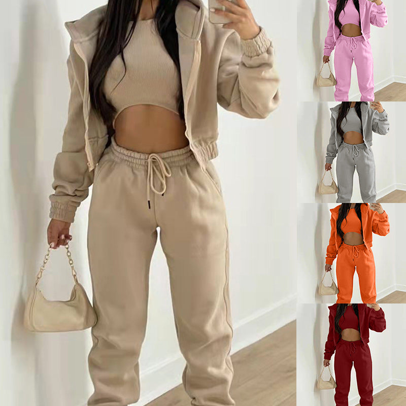 Cozy Fleece-Lined Hoodie Three-Piece Lounge Set