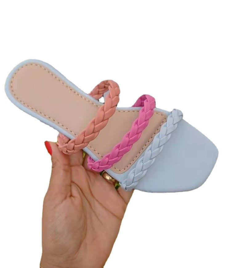 Plus size flat woven hollow slippers for women by LadyShow.Store, color-matching beach sandals with open-toe design.