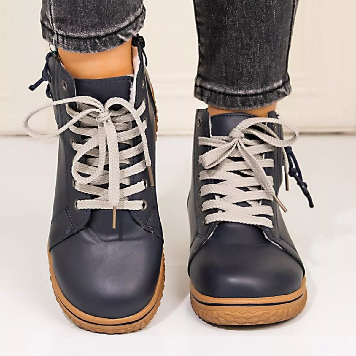 Women's round toe platform ankle boots by Trendsi with chunky heels and stylish design, perfect for trendy fall and winter looks.