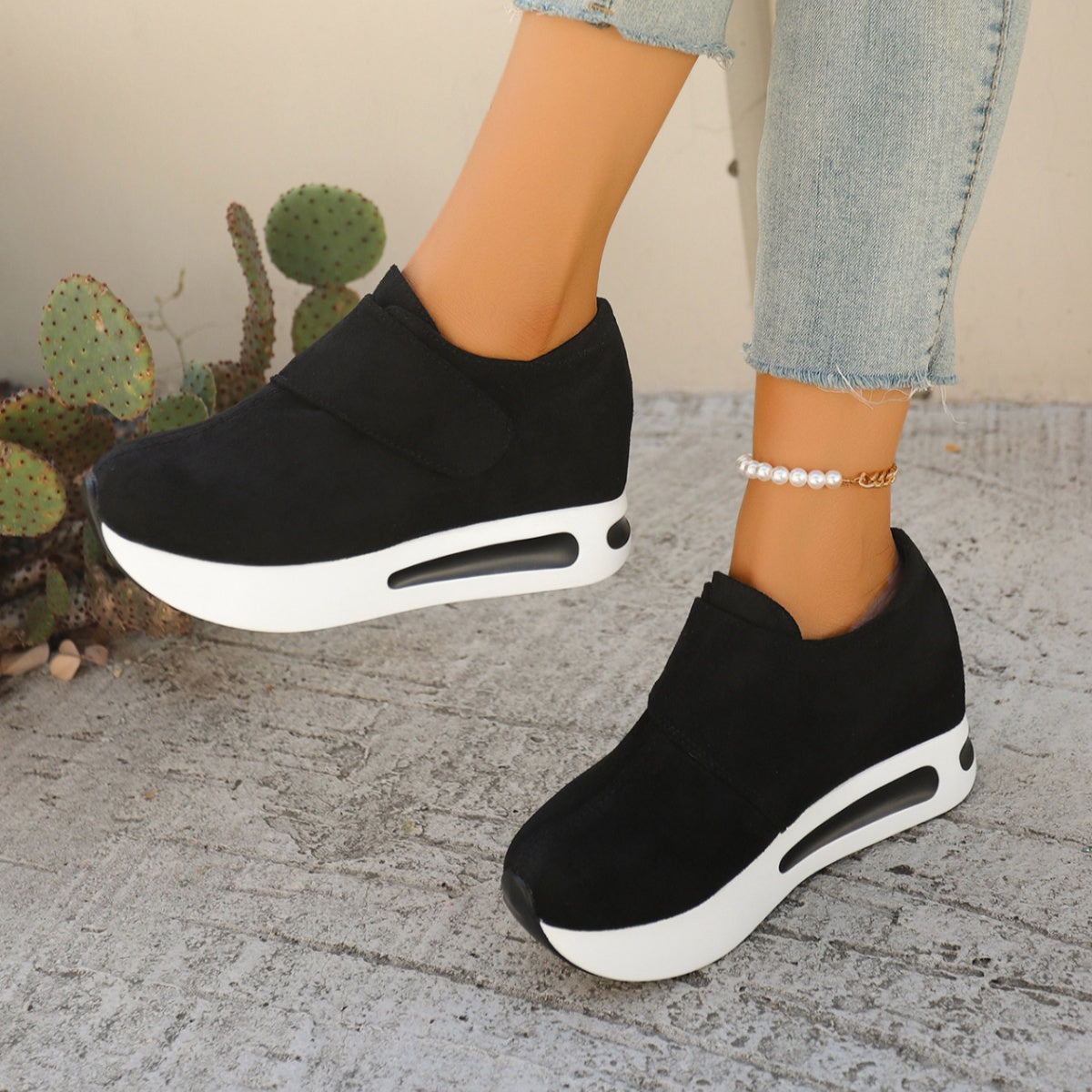 Women’s round toe platform sneakers by Plush Fashion Hub, mid heel casual shoes with a stylish and comfortable design.