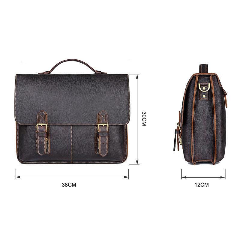Men's retro casual leather business briefcase by Pi-Mart with sturdy handles and classic design, suitable for professional use.