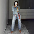 Street Style Badge Print Dagger Jeans