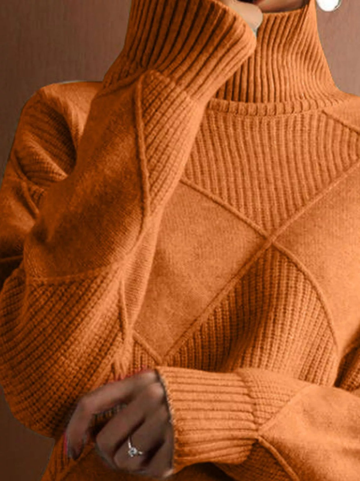 Argyle pattern turtleneck sweater from Trendsi, featuring a classic knit design in multiple colors, close-up view of the fabric and pattern.