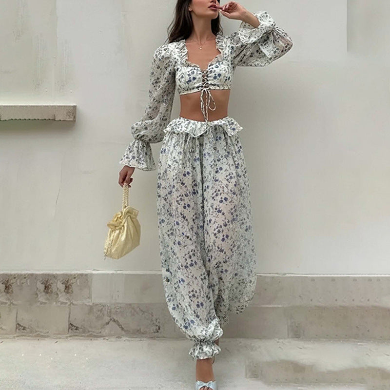 Plush Fashion Hub minimalist long sleeve crop top and matching pants two-piece set, stylish and comfortable for casual wear.