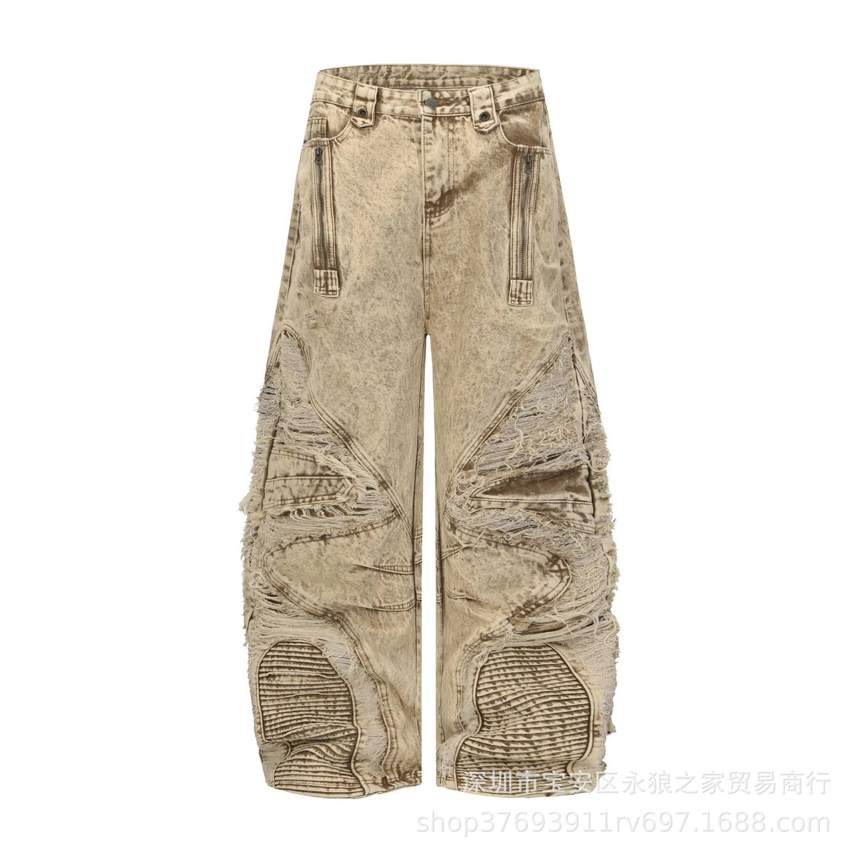 Distressed ripped jeans with irregular hem from Plush Fashion Hub, showcasing a trendy, casual denim style.