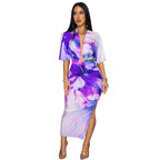 Eprolo Luna V-neck side-split midi skirt set, two-piece outfit with a flowing skirt and matching top, stylish and elegant.
