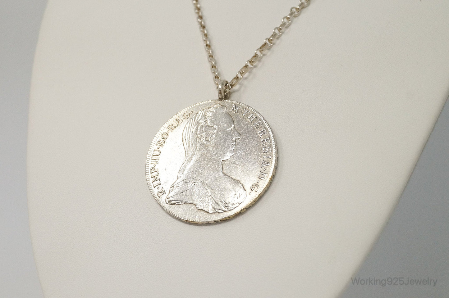 Antique 1780 M. Theresia Austrian Silver Thaler Coin Necklace Working 925 Jewelry