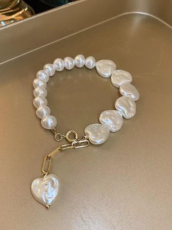 Heart Pearl Beaded Bracelet Plush Fashion Hub