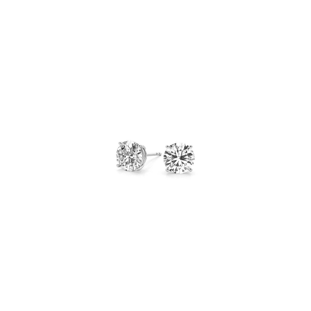 Lab grown round diamond stud earrings in 14k white gold with G/VS2 clarity, featuring 1/2 carat total weight.