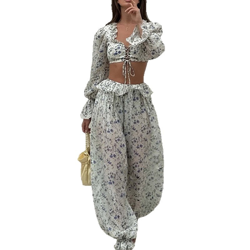 Minimalist Long Sleeve Crop Top & Pants Two-Piece Set